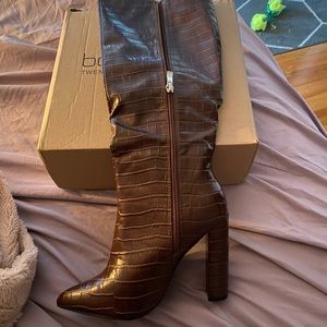 Brand new in box brown knee high crocodile print boots